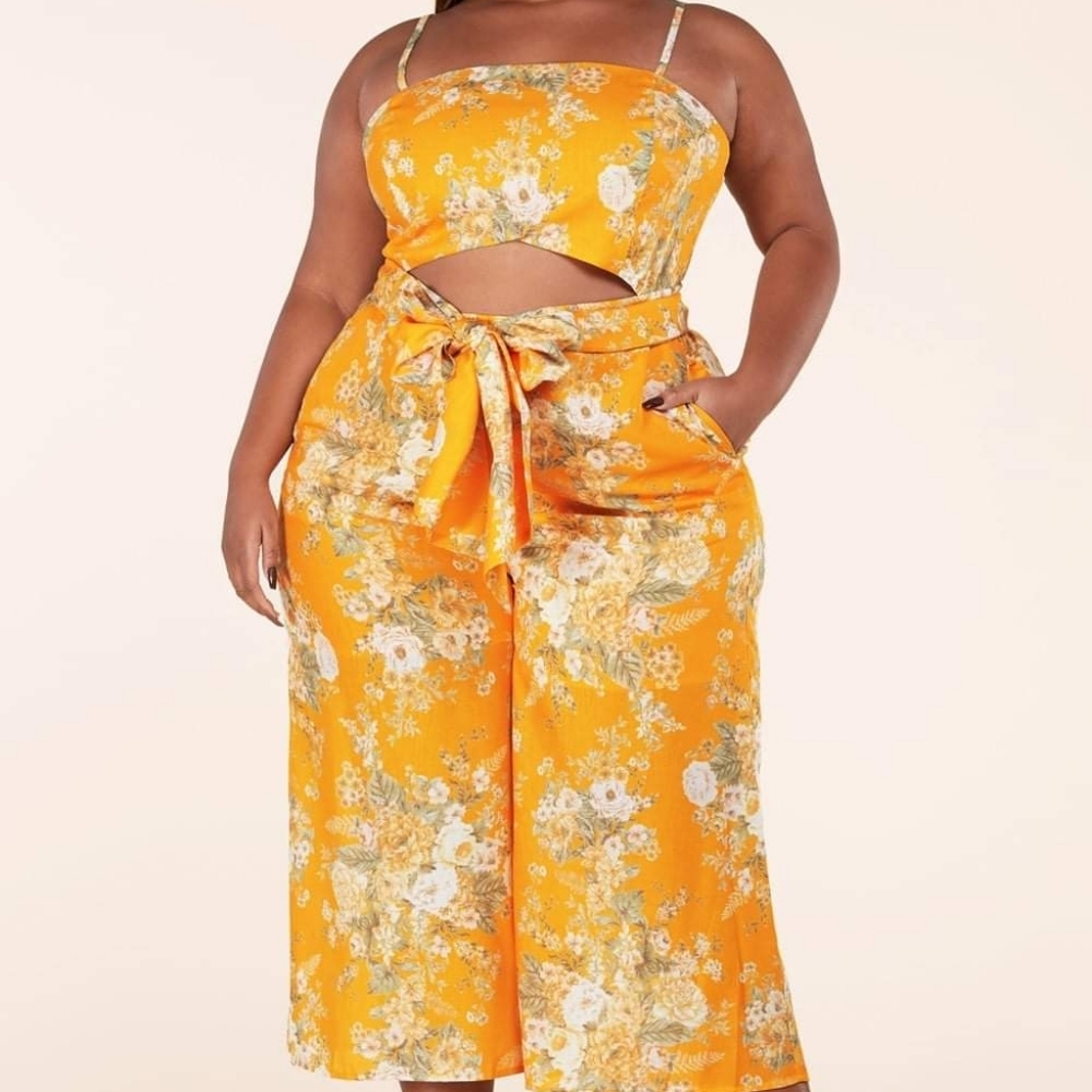 Plus Size Bella Yellow Floral Jumpsuit